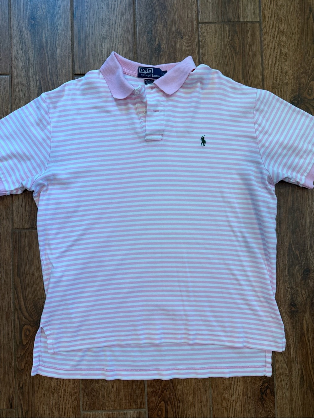 Polo by Ralph Lauren Pink & White Striped Cotton Polo Shirt / men’s large